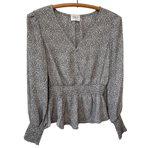 Sienna Sky Peplum Top Size Small Womens Black Cream Animal Print - Picture 1 of 14